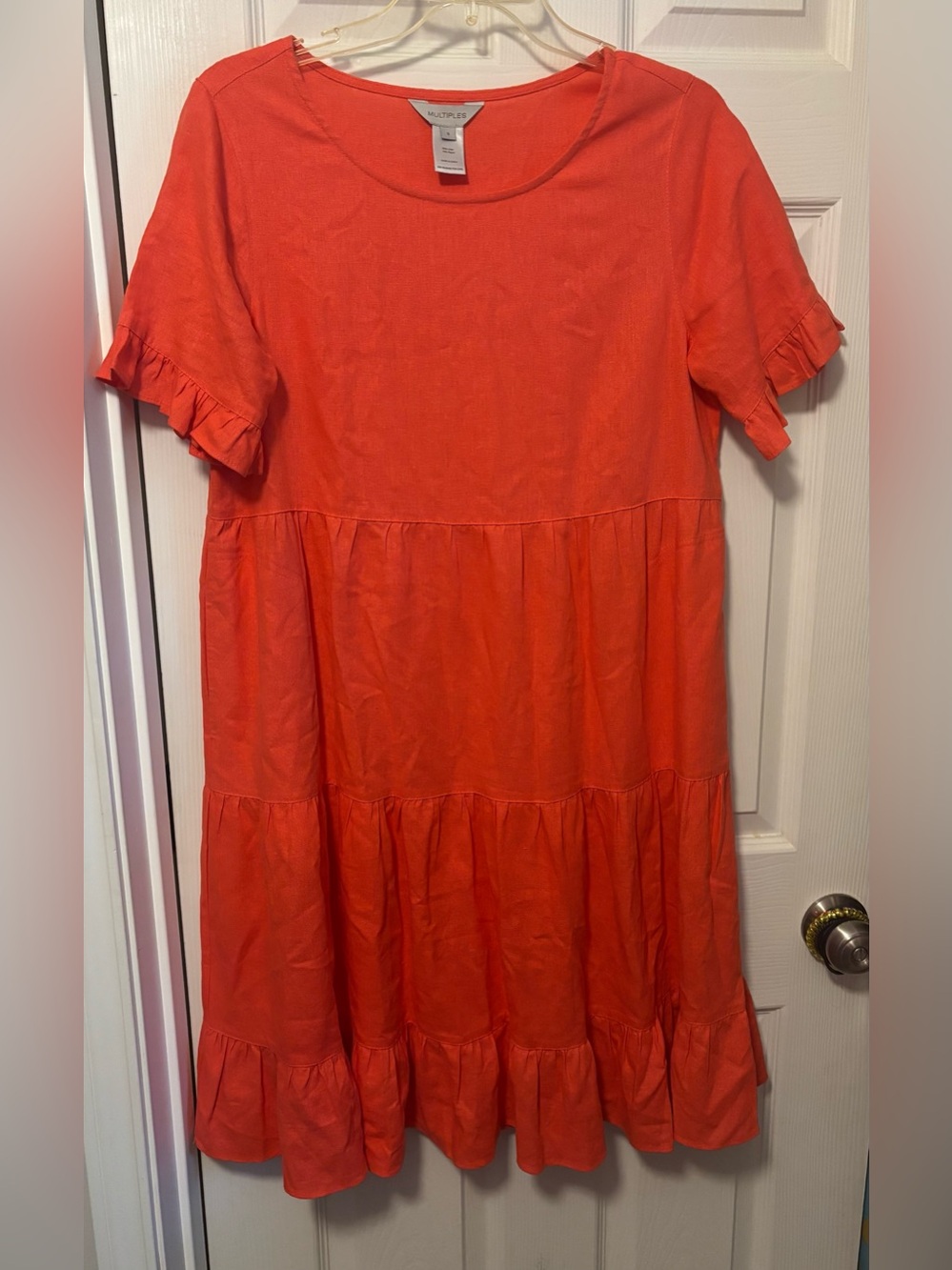Multiples Coral/Orange Linen-Blend Scoop Neck Dress - Size Small